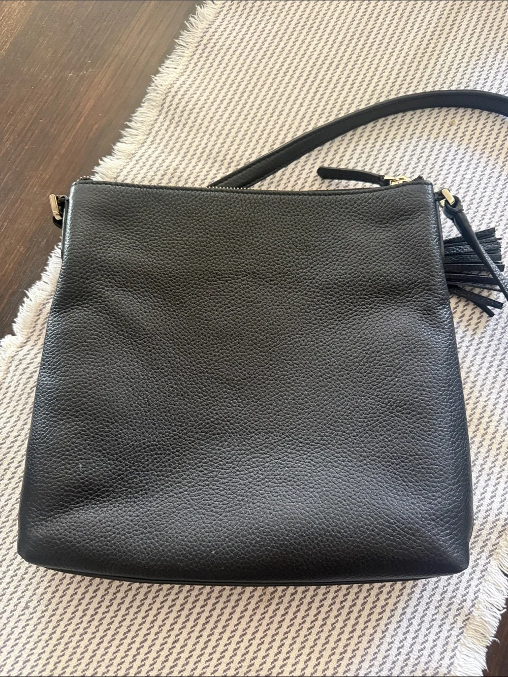 kate spade Black Pebbled Leather Tassel Crossbody Bag